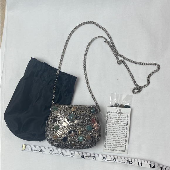 Vintage Metal Purse Sajai With Natural Agate Stones Long Chain mini bag - Picture 4 of 16